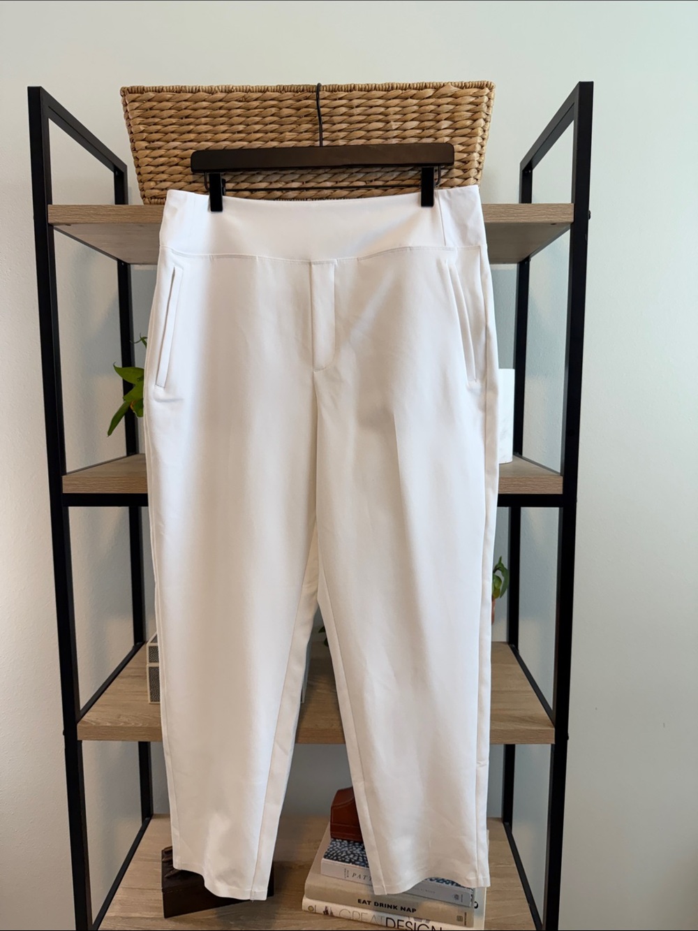 Athleta Endless High Rise Casual Straight Tapered Leg Athleisure White Pant, 14 - Picture 2 of 11